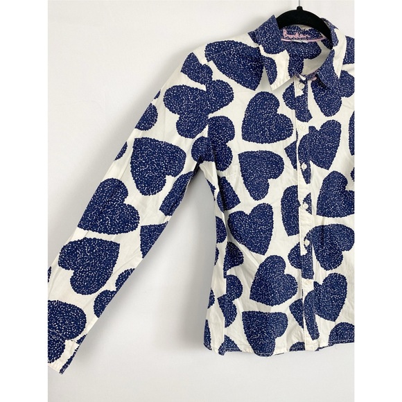 Boden The Classic Shirt Novelty Heart Print Button Front Long Sleeve, Navy 6P - Picture 4 of 7